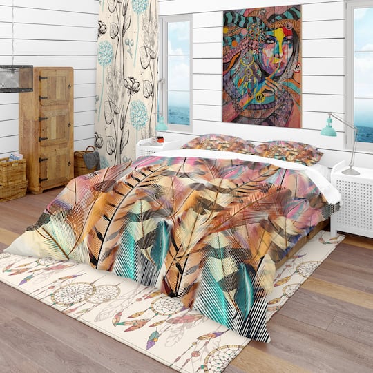 Designart 'Tiger Patterned Boheman Feathers' Southwestern Bedding Set